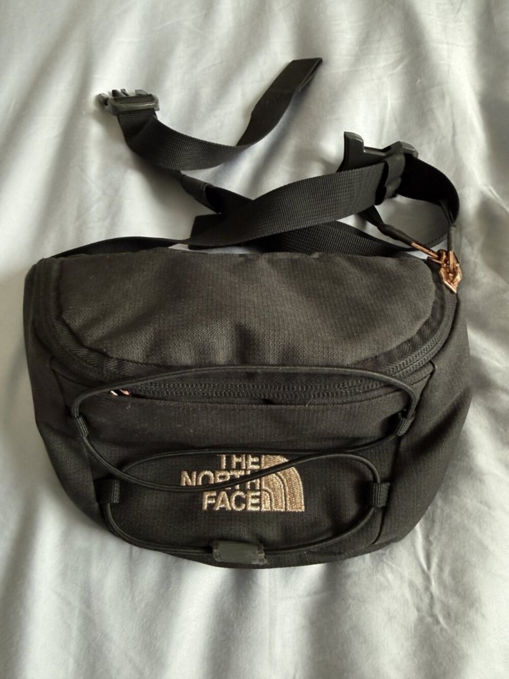 The North Face Black Fanny Pack Belt Bag Rose Gold Logo